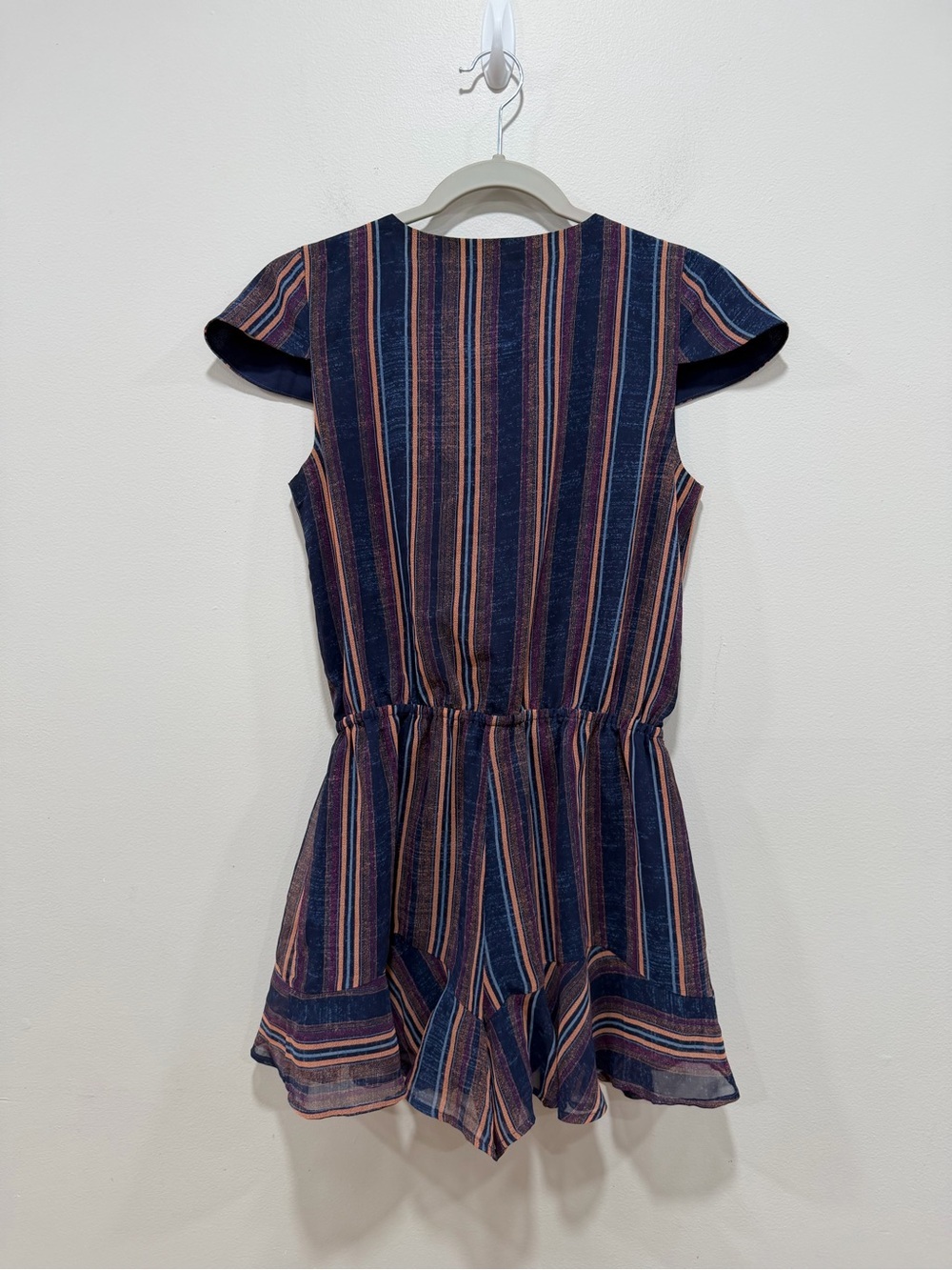 BCBGeneration Striped Ruffle Hem Romper Boho Festival Style XS - Picture 7 of 9